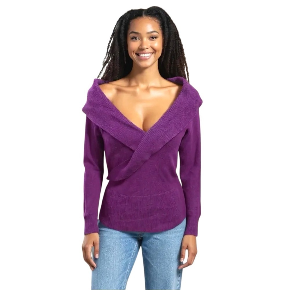White House Black Market Size S Purple Shawl Collar Sweater